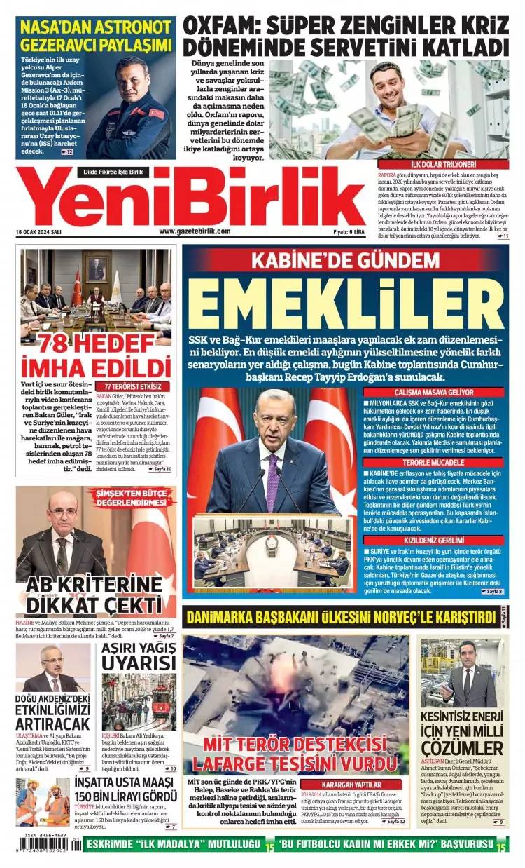 Kirli ittifak: 16 Ocak Salı tüm gazete manşetleri 24