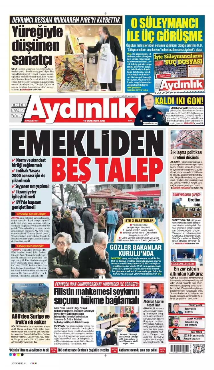 Kirli ittifak: 16 Ocak Salı tüm gazete manşetleri 8