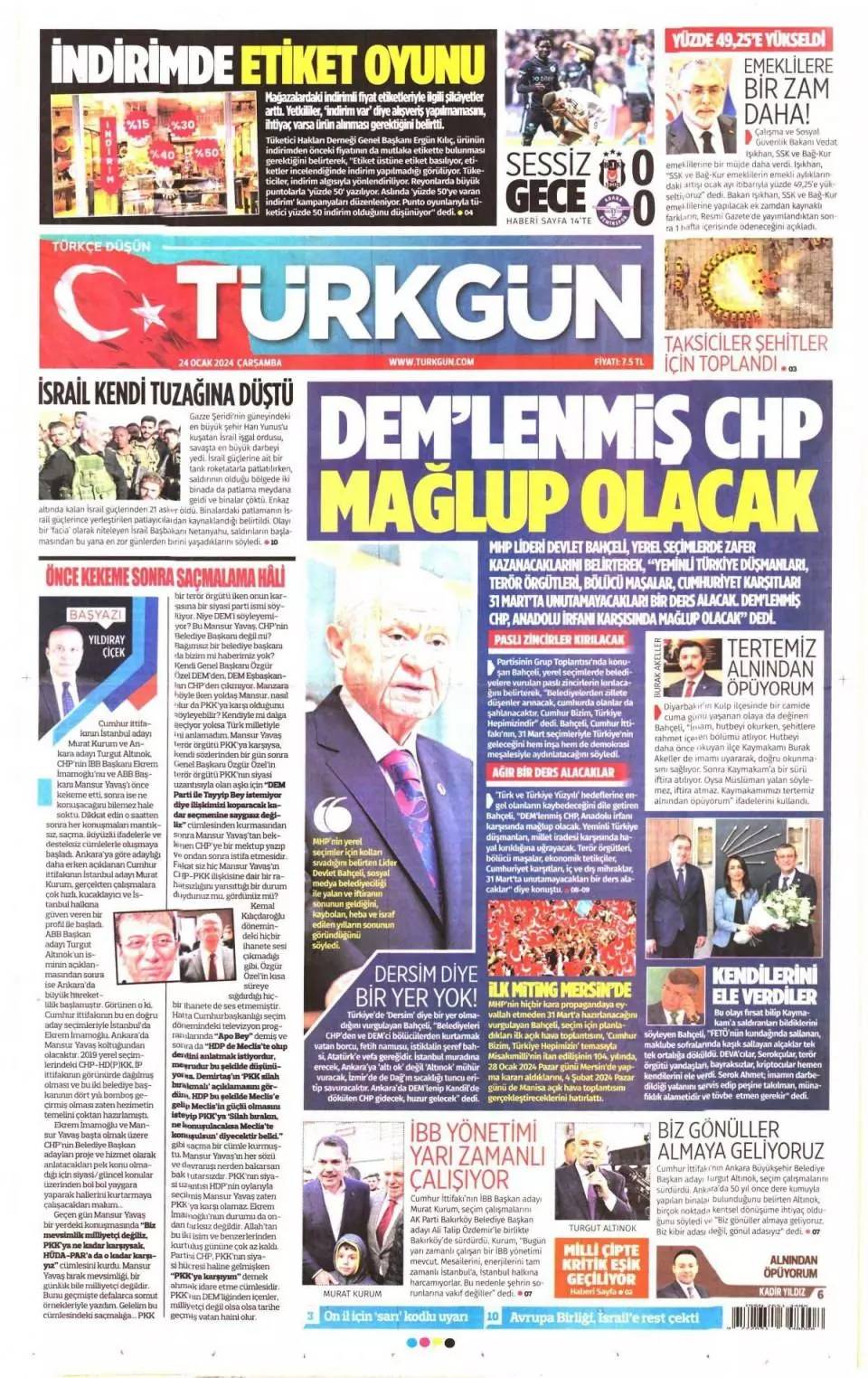 DEM Parti CHP'den  İBB'de eş başkanlık istiyor, 24 Ocak  Çarşamba Gazete manşetleri 10