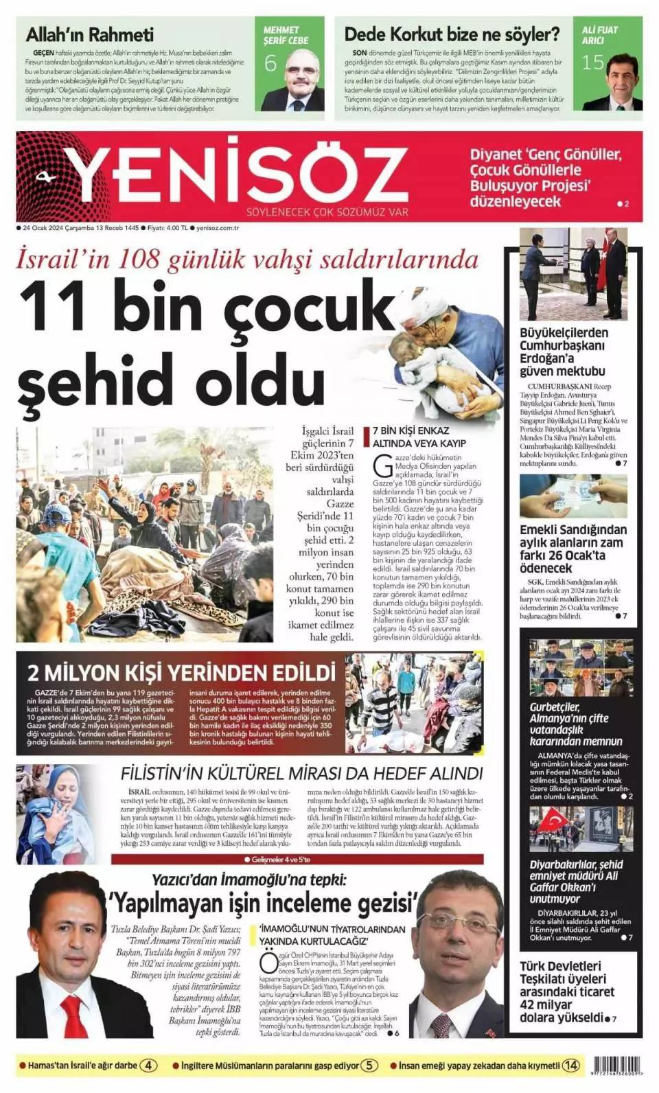 DEM Parti CHP'den  İBB'de eş başkanlık istiyor, 24 Ocak  Çarşamba Gazete manşetleri 15