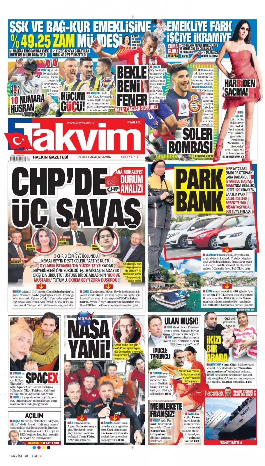 DEM Parti CHP'den  İBB'de eş başkanlık istiyor, 24 Ocak  Çarşamba Gazete manşetleri 16