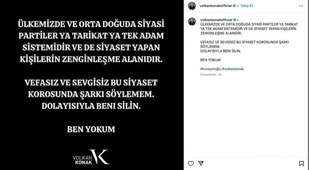 Volkan Konak hakkında açılan dava sonrası çok konuşulacak bir paylaşımda bulundu : Artık şarkı söylemem beni silin 6