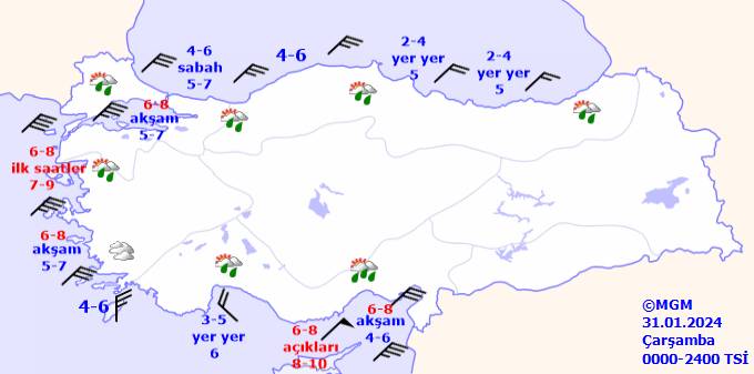 Meteorolojiden uyarı üzerine uyarı, şiddetli yağmur kar fırtınaya dikkat! 31 Ocak 2024 Çarşamba ülke geneli hava durumu ve sıcaklıkları 10