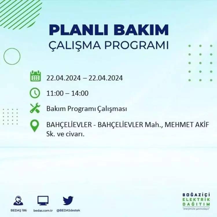 İstanbullular dikkat! BEDAŞ gün ve saat vererek uyardı! 22 Nisan Pazartesi 18 ilçe karanlığa gömülecek, İşte o ilçeler... 11