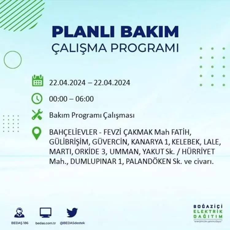 İstanbullular dikkat! BEDAŞ gün ve saat vererek uyardı! 22 Nisan Pazartesi 18 ilçe karanlığa gömülecek, İşte o ilçeler... 15