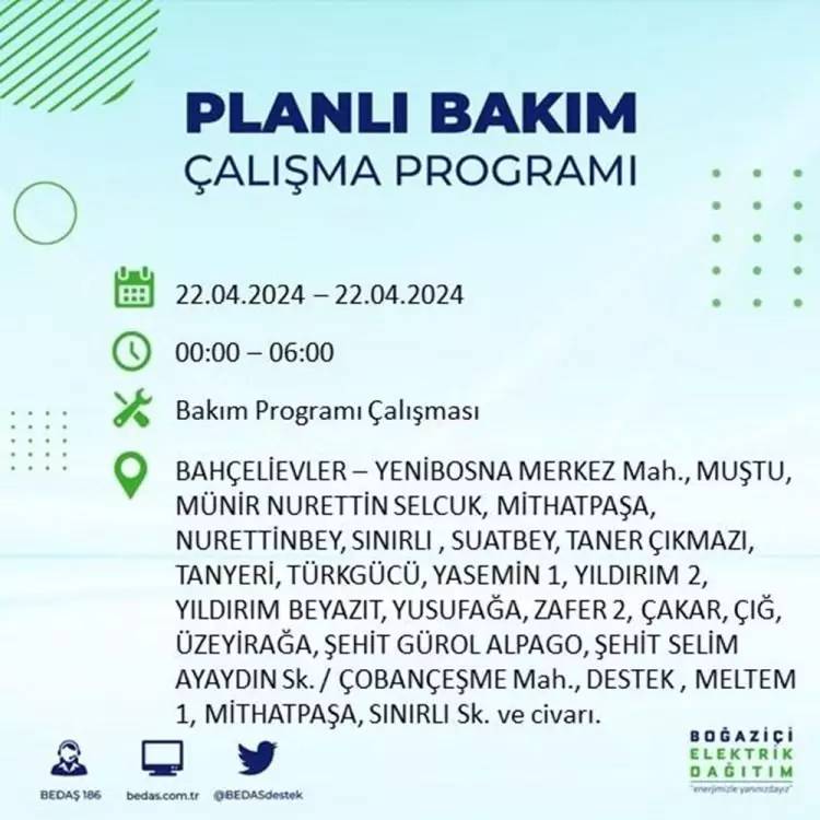 İstanbullular dikkat! BEDAŞ gün ve saat vererek uyardı! 22 Nisan Pazartesi 18 ilçe karanlığa gömülecek, İşte o ilçeler... 18