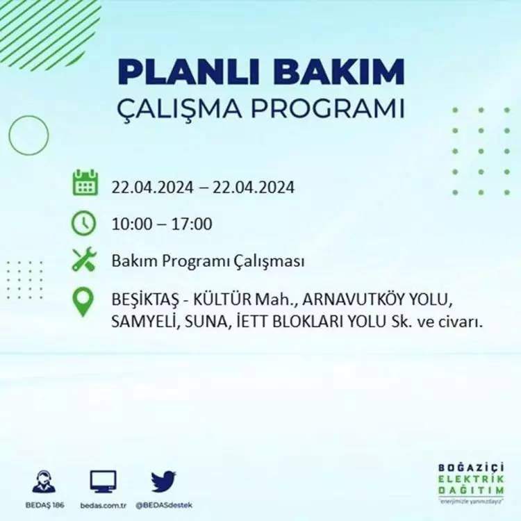 İstanbullular dikkat! BEDAŞ gün ve saat vererek uyardı! 22 Nisan Pazartesi 18 ilçe karanlığa gömülecek, İşte o ilçeler... 25