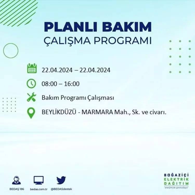 İstanbullular dikkat! BEDAŞ gün ve saat vererek uyardı! 22 Nisan Pazartesi 18 ilçe karanlığa gömülecek, İşte o ilçeler... 26