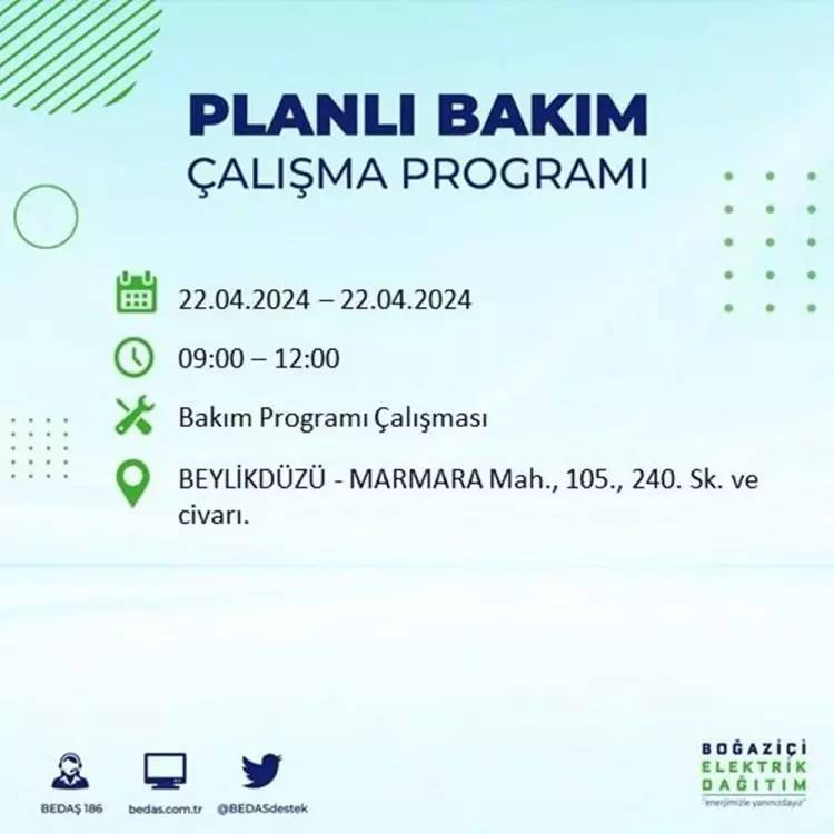 İstanbullular dikkat! BEDAŞ gün ve saat vererek uyardı! 22 Nisan Pazartesi 18 ilçe karanlığa gömülecek, İşte o ilçeler... 27