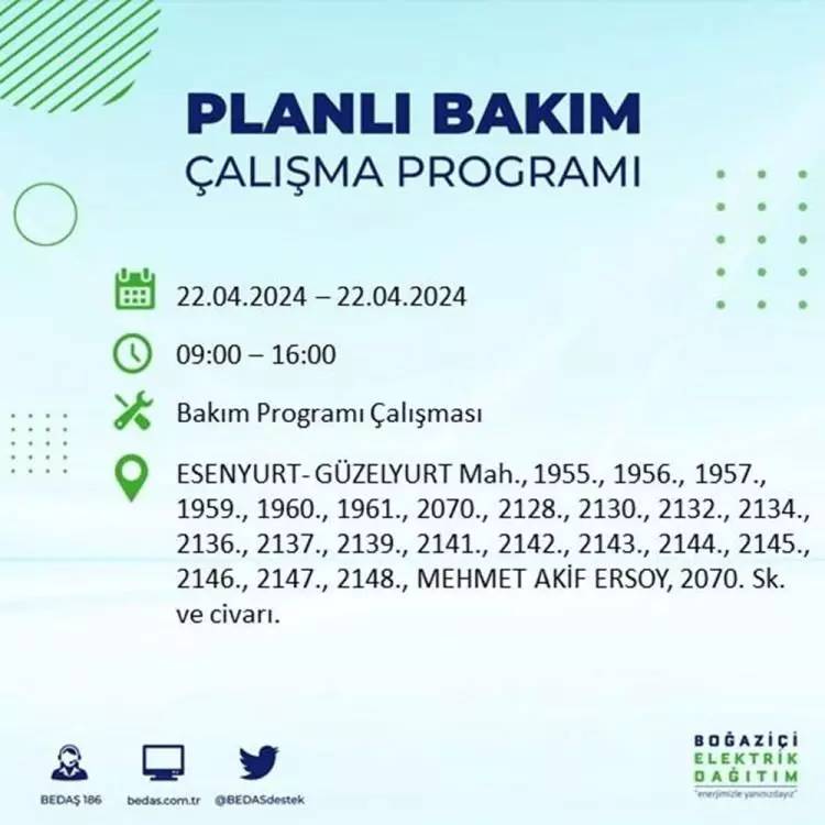 İstanbullular dikkat! BEDAŞ gün ve saat vererek uyardı! 22 Nisan Pazartesi 18 ilçe karanlığa gömülecek, İşte o ilçeler... 37