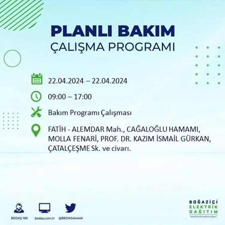 İstanbullular dikkat! BEDAŞ gün ve saat vererek uyardı! 22 Nisan Pazartesi 18 ilçe karanlığa gömülecek, İşte o ilçeler... 48