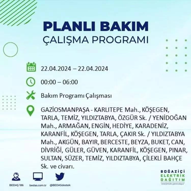 İstanbullular dikkat! BEDAŞ gün ve saat vererek uyardı! 22 Nisan Pazartesi 18 ilçe karanlığa gömülecek, İşte o ilçeler... 54