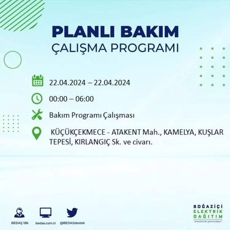 İstanbullular dikkat! BEDAŞ gün ve saat vererek uyardı! 22 Nisan Pazartesi 18 ilçe karanlığa gömülecek, İşte o ilçeler... 57