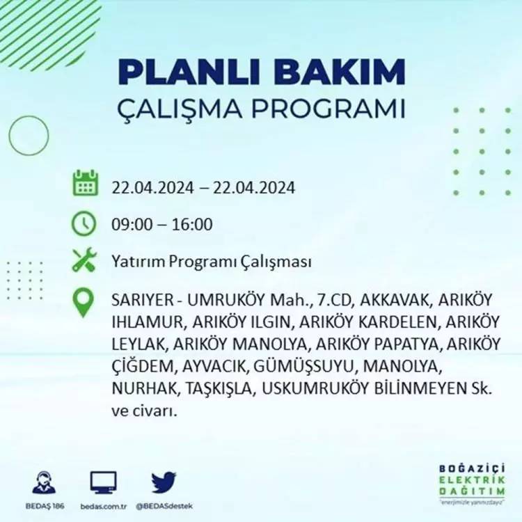 İstanbullular dikkat! BEDAŞ gün ve saat vererek uyardı! 22 Nisan Pazartesi 18 ilçe karanlığa gömülecek, İşte o ilçeler... 58