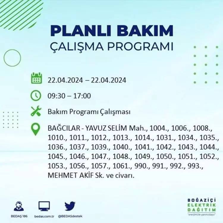 İstanbullular dikkat! BEDAŞ gün ve saat vererek uyardı! 22 Nisan Pazartesi 18 ilçe karanlığa gömülecek, İşte o ilçeler... 6