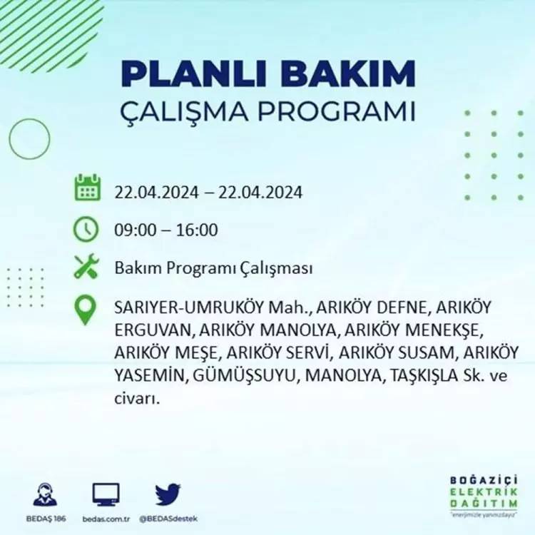 İstanbullular dikkat! BEDAŞ gün ve saat vererek uyardı! 22 Nisan Pazartesi 18 ilçe karanlığa gömülecek, İşte o ilçeler... 60