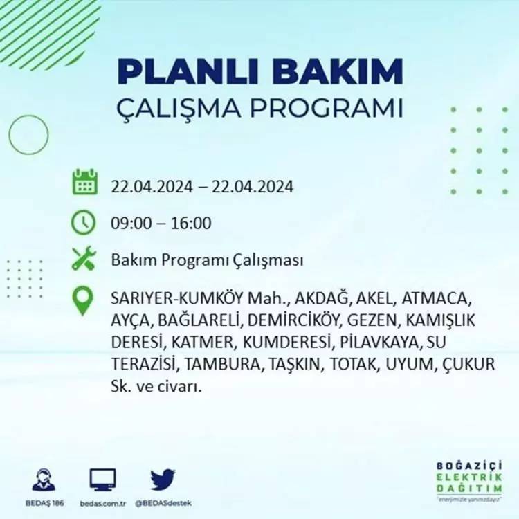 İstanbullular dikkat! BEDAŞ gün ve saat vererek uyardı! 22 Nisan Pazartesi 18 ilçe karanlığa gömülecek, İşte o ilçeler... 61