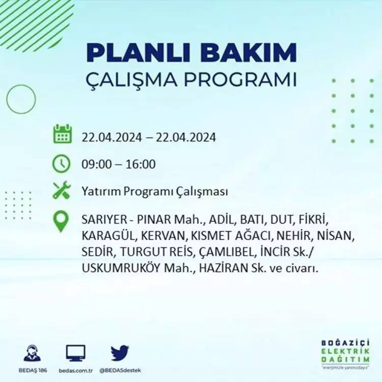 İstanbullular dikkat! BEDAŞ gün ve saat vererek uyardı! 22 Nisan Pazartesi 18 ilçe karanlığa gömülecek, İşte o ilçeler... 62