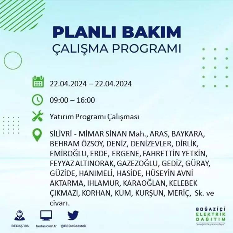 İstanbullular dikkat! BEDAŞ gün ve saat vererek uyardı! 22 Nisan Pazartesi 18 ilçe karanlığa gömülecek, İşte o ilçeler... 64