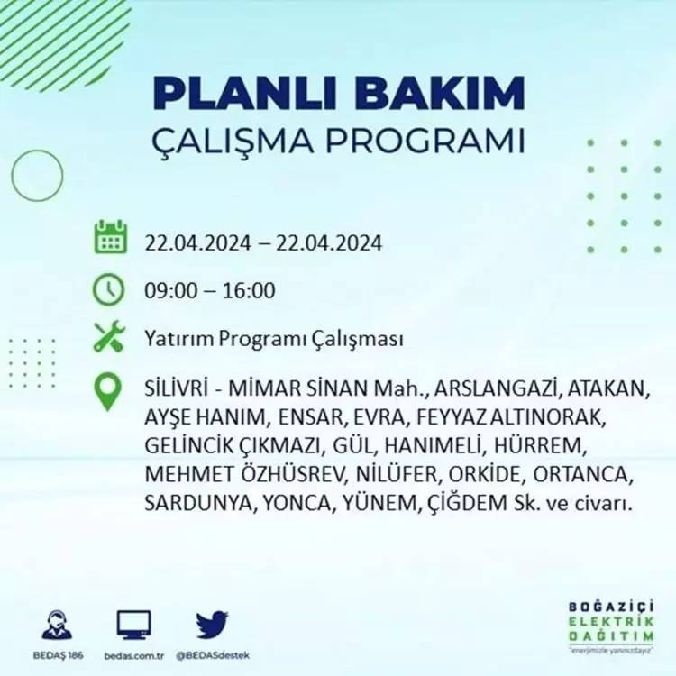 İstanbullular dikkat! BEDAŞ gün ve saat vererek uyardı! 22 Nisan Pazartesi 18 ilçe karanlığa gömülecek, İşte o ilçeler... 66