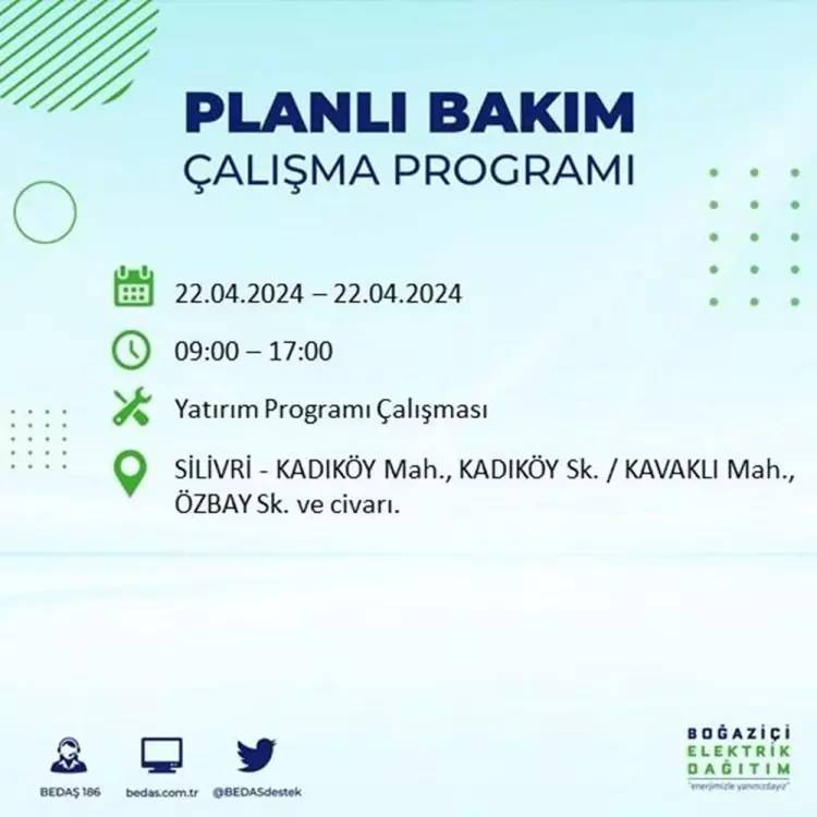 İstanbullular dikkat! BEDAŞ gün ve saat vererek uyardı! 22 Nisan Pazartesi 18 ilçe karanlığa gömülecek, İşte o ilçeler... 67