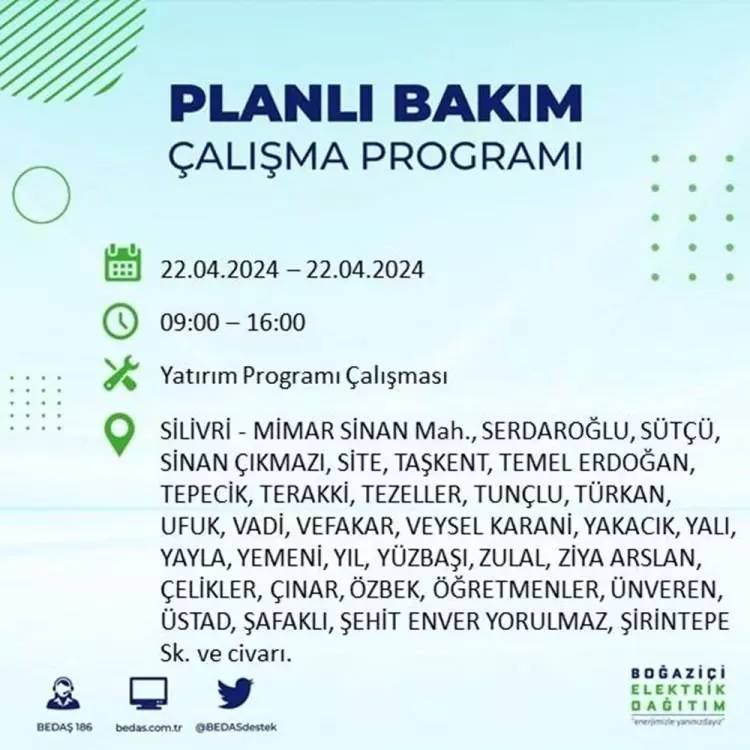 İstanbullular dikkat! BEDAŞ gün ve saat vererek uyardı! 22 Nisan Pazartesi 18 ilçe karanlığa gömülecek, İşte o ilçeler... 69