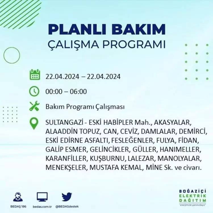 İstanbullular dikkat! BEDAŞ gün ve saat vererek uyardı! 22 Nisan Pazartesi 18 ilçe karanlığa gömülecek, İşte o ilçeler... 71