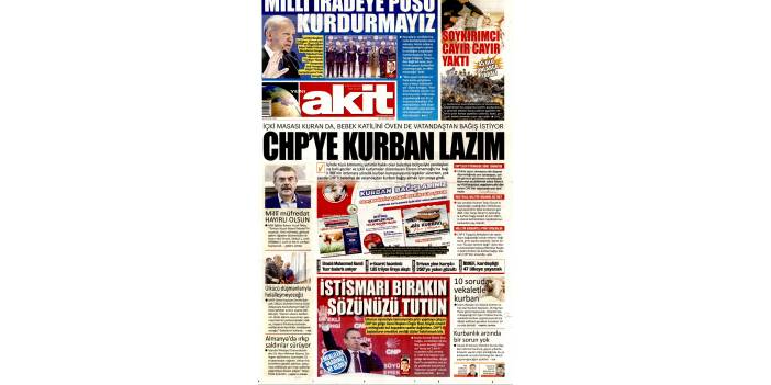 ''CHP'ye Kurban lazım''! 28 Mayıs Salı, tüm Gazete manşetleri