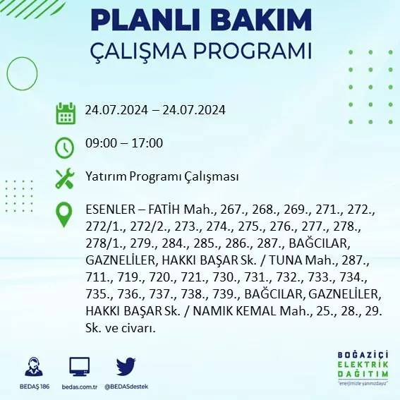 İstanbul karanlığa gömülecek! BEDAŞ uyardı: 18 ilçede elektrik kesintisi, İşte o ilçeler 10