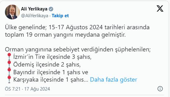 Bakan Yumaklı son durumu paylaştı! 3 yangın daha çıktı! 7 kişi gözaltında 2 kişi tutuklandı: İşte yangınlarda son durum 9