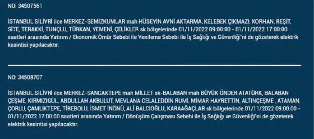 İstanbullular için uyarı! O ilçe ve mahallelerde bugün elektrik kesintisi yaşanacak! 2