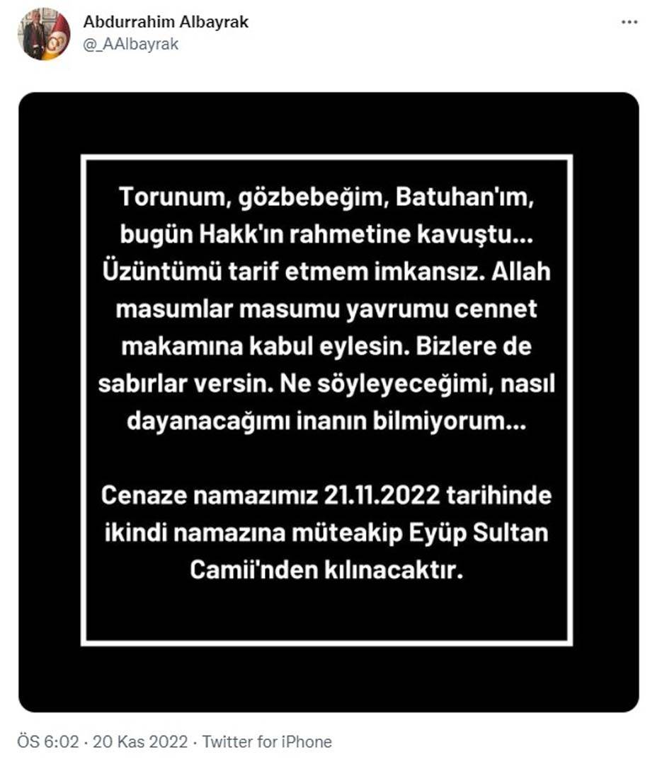 Abdurrahim Albayrak'ın acı günü! Hayatını kaybeden torunu için taziye mesajı: "Torunum, gözbebeğim, Batuhan'ım..." 2