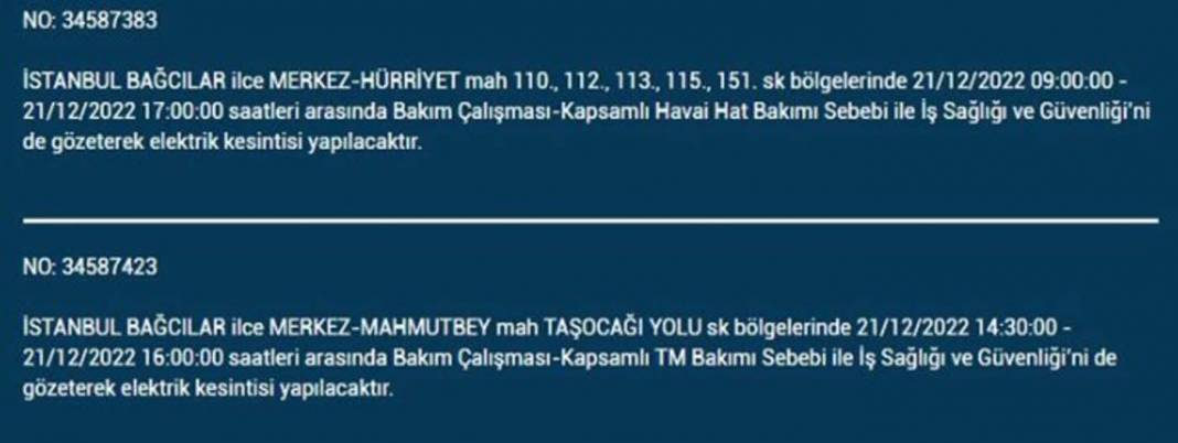 İstanbul'da elektrik kesintisi! O ilçe ve mahallelerde oturanlar yarın için tedbirli olun! 19