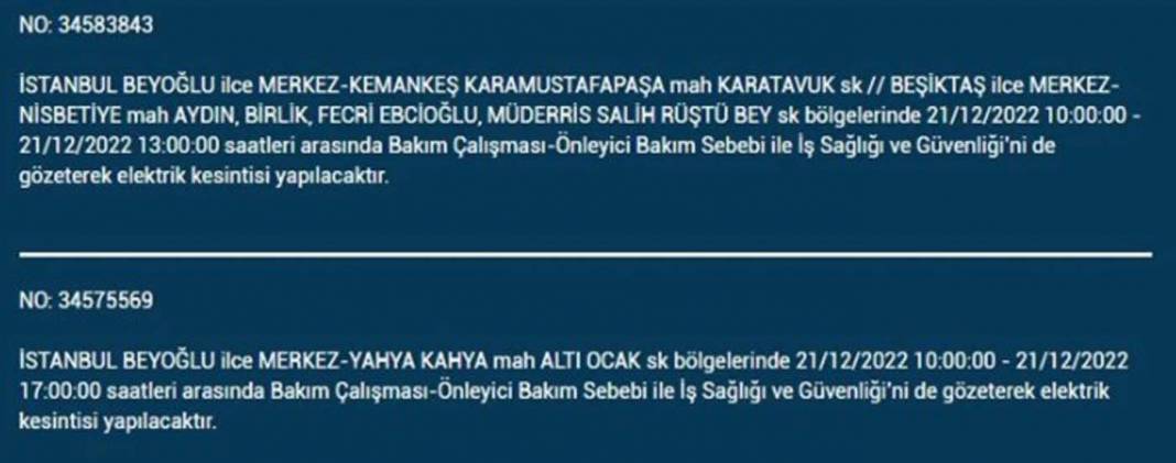 İstanbul'da elektrik kesintisi! O ilçe ve mahallelerde oturanlar yarın için tedbirli olun! 21