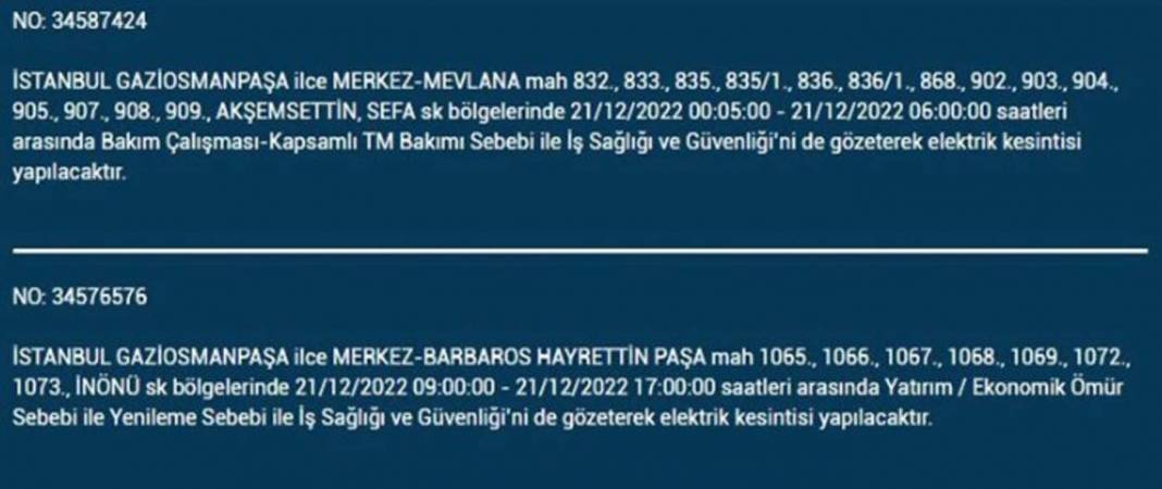 İstanbul'da elektrik kesintisi! O ilçe ve mahallelerde oturanlar yarın için tedbirli olun! 12