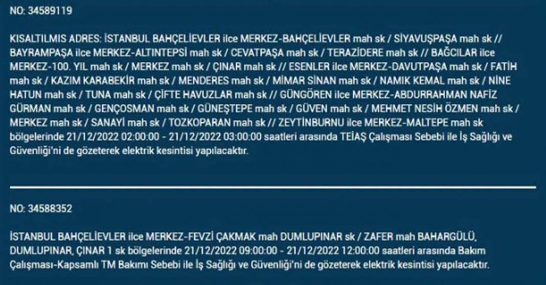 İstanbul'da elektrik kesintisi! O ilçe ve mahallelerde oturanlar yarın için tedbirli olun! 9