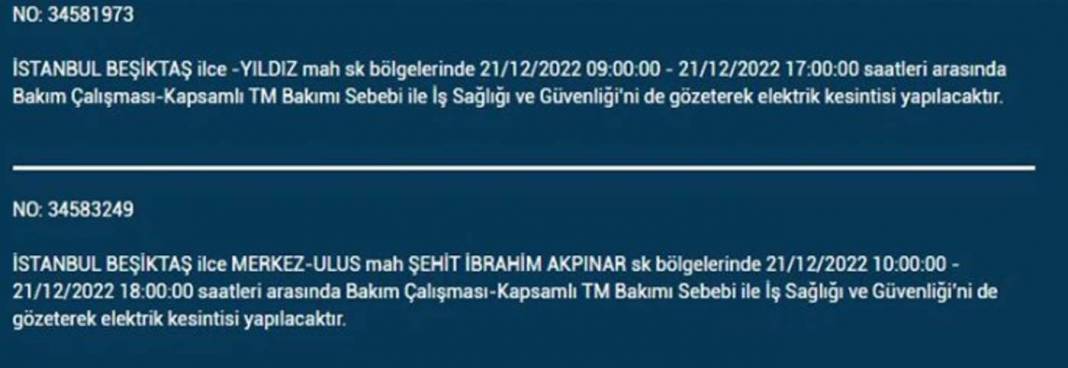 İstanbul'da elektrik kesintisi! O ilçe ve mahallelerde oturanlar yarın için tedbirli olun! 8