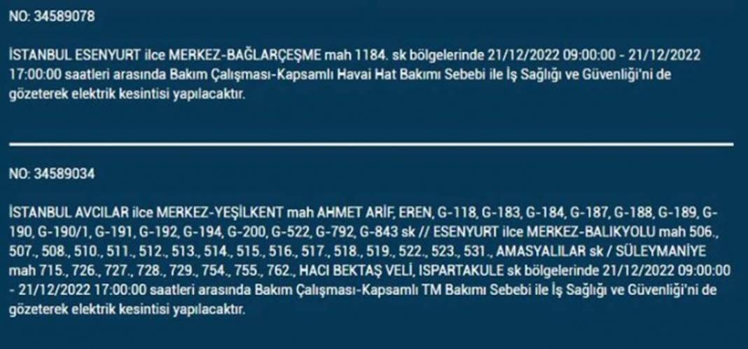 İstanbul'da elektrik kesintisi! O ilçe ve mahallelerde oturanlar yarın için tedbirli olun! 7