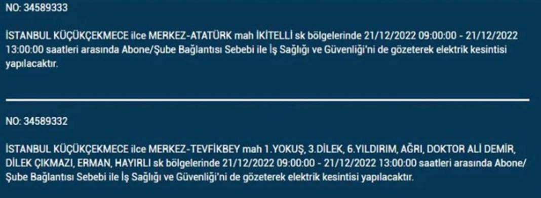 İstanbul'da elektrik kesintisi! O ilçe ve mahallelerde oturanlar yarın için tedbirli olun! 14