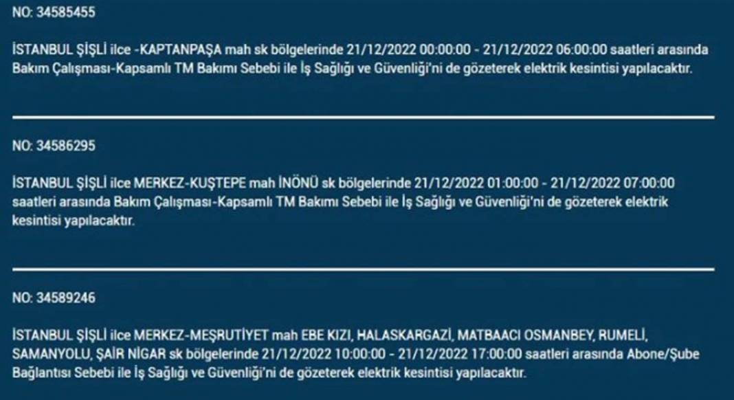 İstanbul'da elektrik kesintisi! O ilçe ve mahallelerde oturanlar yarın için tedbirli olun! 13