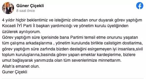 İYİ Parti'de istifaların ardı arkası kesilmiyor! Kocaeli İl Başkan Yardımcısı Güner Çiçekli Partisinden istifa ettiğini duyurdu 2