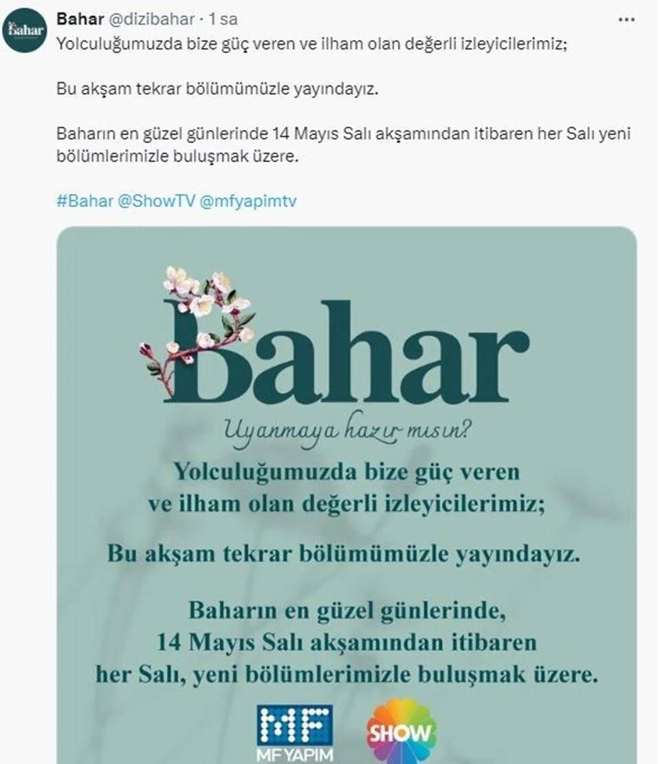 Bahar dizisi Bu akşam neden yok, yeni bölümü neden yayınlanmadı, yayından mı kaldırıldı? Yapımcı şirketten açıklama geldi 2