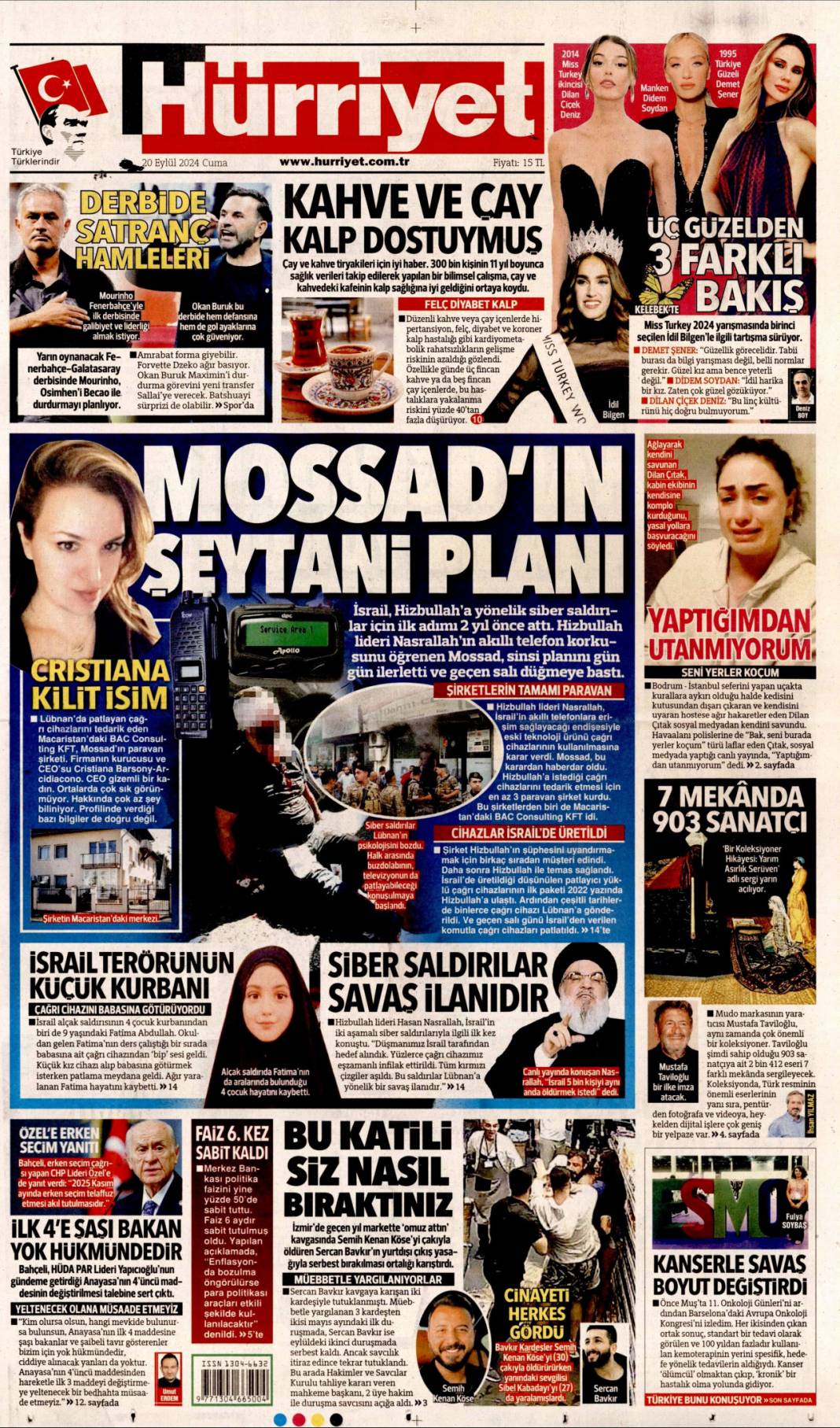 MOSSAD'ın şeytani planı! 20 Eylül 2024 Cuma gazete manşetleri 1