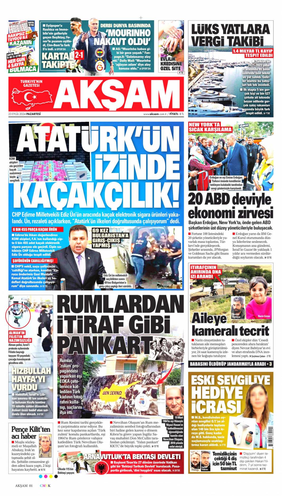 ''Atatürk'ün izinde kaçakçılık!'' Bugün Gazete manşetleri neler! (23 Eylül 2024) 1