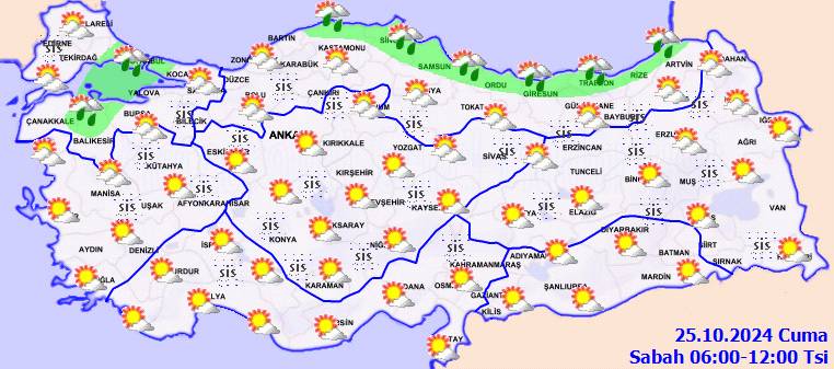 Planlarını yapanlar dikkat! Meteorolojiden uyarı! pus, sis, yağmur, kar... 25 Ekim 2024 Cuma hava durumu 6