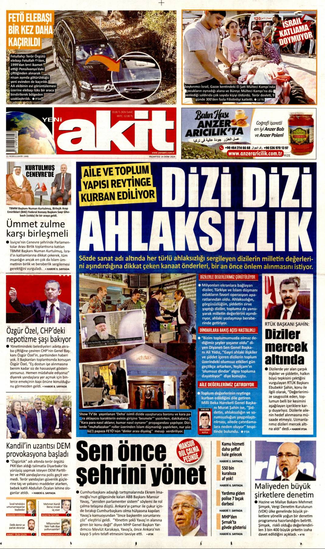 Dizi dizi ahlaksızlık! Aile ve toplum yapısı reytinge kurban ediliyor: 14 Ekim 2024 Pazartesi gazete manşetleri 1