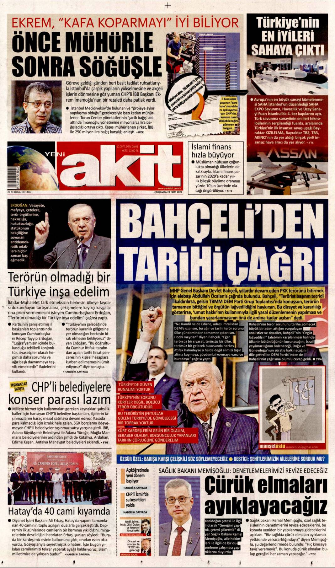 Bahçeli'den Öcalan'a tarihi çağrı! Gel mecliste ilan et! 23 Ekim 2024 Çarşamba gazete manşetleri 10