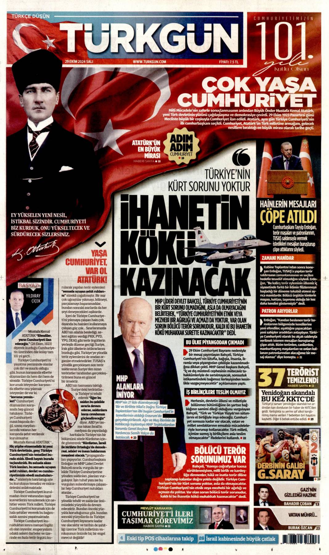 101 yıl önceki ruh bugünde dimdik ayakta! 29 Ekim Cumhuriyet Bayramı kutlu olsun: 29 Ekim 2024 gazete manşetleri 11