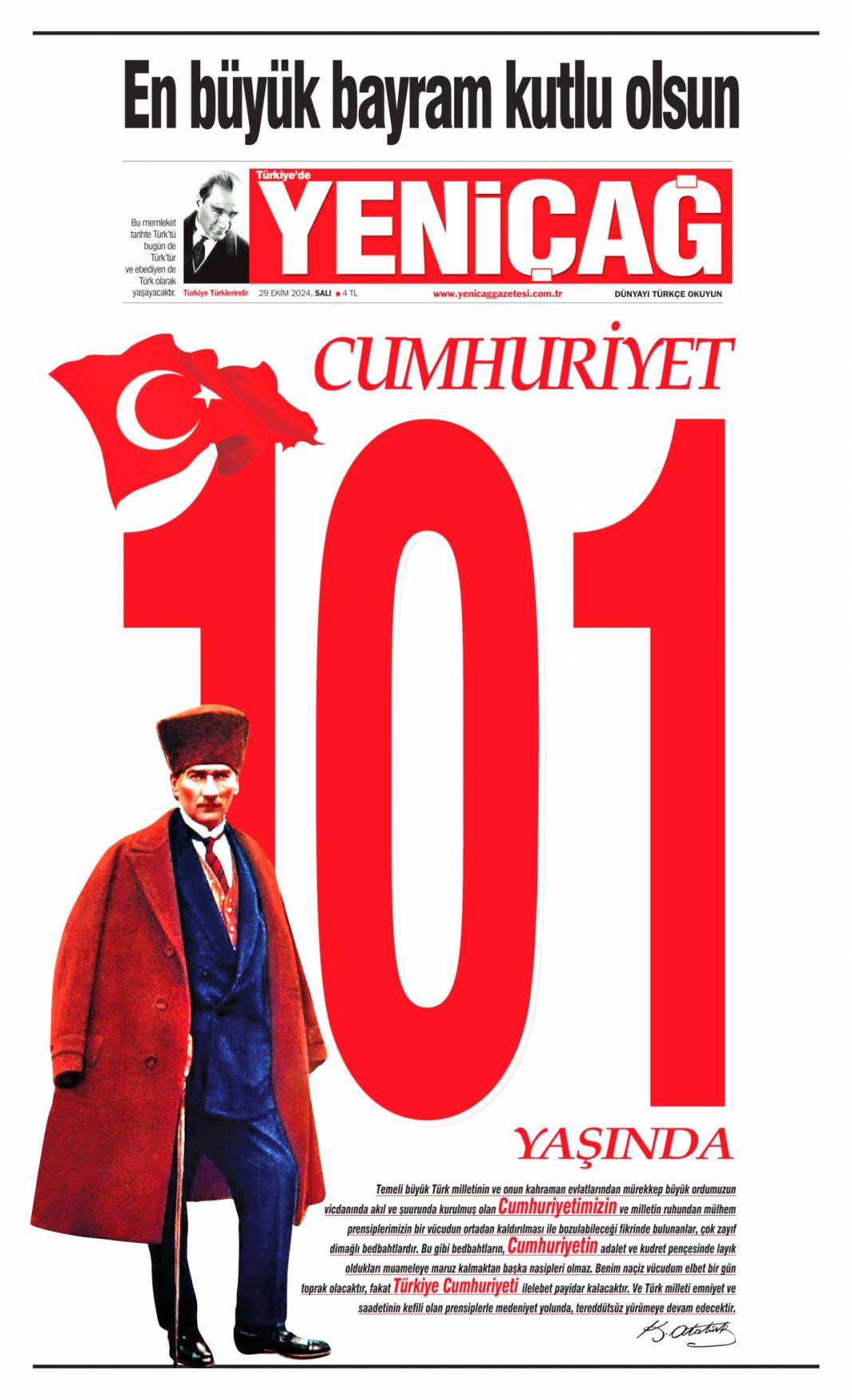 101 yıl önceki ruh bugünde dimdik ayakta! 29 Ekim Cumhuriyet Bayramı kutlu olsun: 29 Ekim 2024 gazete manşetleri 12