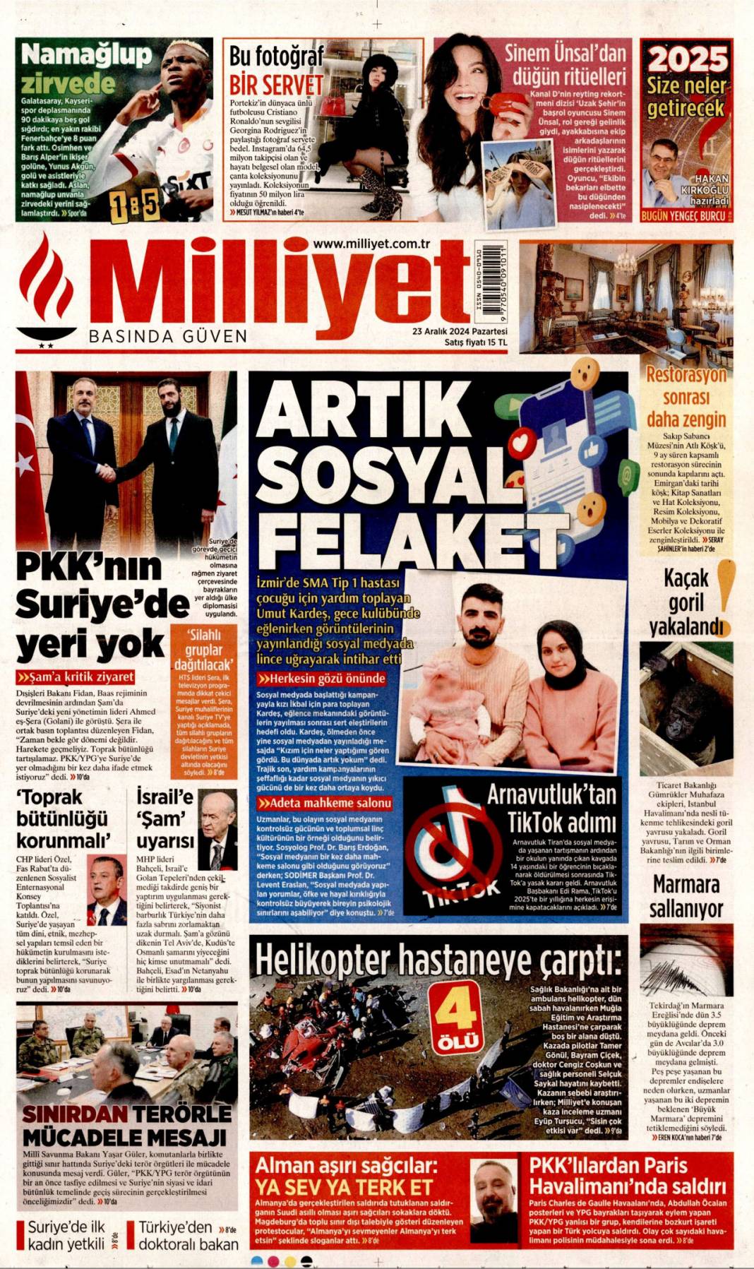 Olan minik İkbal'e oldu, Artık sosyal felaket: 23 Aralık 2024 gazete manşetleri 1